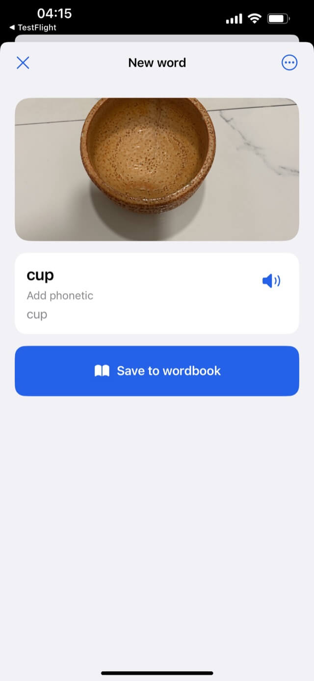 Capword creating a word card from a photo of a cup